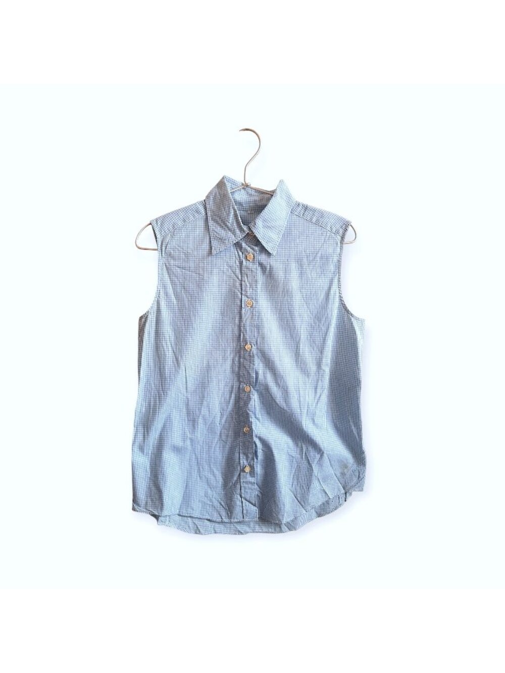 Muji Gingham Check Sleeveless Cotton Shirt, Size L